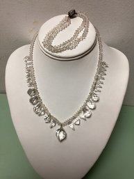 Sterling Silver Clasp Crystal Beaded Necklace And Bracelet