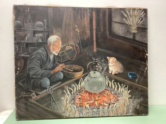 Signed Asian Oil On Canvas Painting