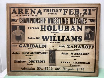 1930s Championship Wrestling Matches Advertisement - Trenton, Nj Arena