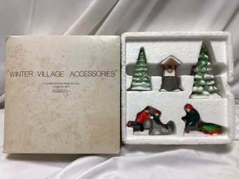 Dept 56 Winter Village Accessories 5 Piece Hand Painted Porcelain Set