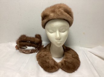 Vintage Fur Cocktail, Cossack Hat And Collar. Also Includes Fur/velvet Headband