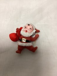 Antique Flocked Rubber Face Santa Ornament