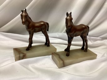 Metal Horse Bookends On Marble