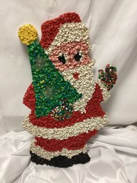 Vintage Waving Santa Claus W/ Christmas Tree Melted Plastic Popcorn Decoration