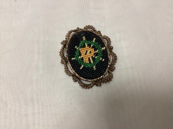 Victorian Gold Gilt On Brass Embroidered Brooch