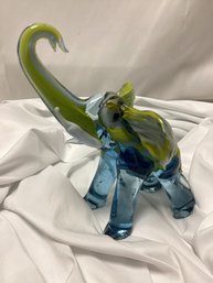 Vintage Blue, Green Glass Elephant