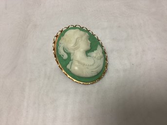 Cameo Green Celluloid Brooch