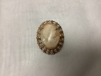 Antique Cameo Celluloid Gold Gilt Brooch