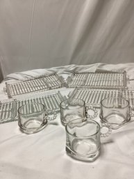 Hazel Atlas Snack, Sip And Smoke Set Of MCM Trays And Cups