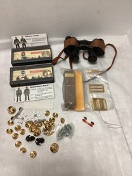 Military Lot - Binoculars, Pins, Ribbons, And More