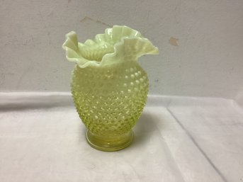 Vintage Fenton Hobnail Uranium Yellow Opalescent Vase