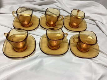 Amber Glass Tea Cups And Saucers