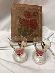 Pair Of Hand Painted Shot Glasses In Original Greeting Box