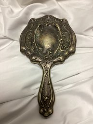 Victorian Rose Embossed Hand Mirror Marked C. Silver