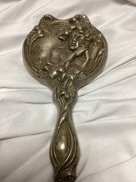 Sterling Silver Repousse Victorian Art Nouveau Vanity Hand Mirror