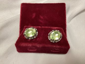 Antique Sterling Silver Earrings With Peridot Stone