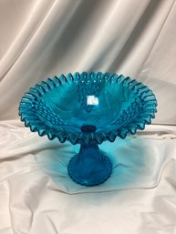 Vine Grape Blue Glass Compote Art Glass Bowl