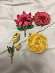 Vintage Floral Enameled Brooches