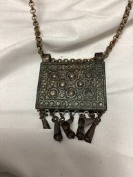 Antique Ethiopian Prayer Box Sterling Box Pendant & Chain Necklace