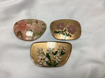 Reverse Hand Painted Vintage Brooch Lot