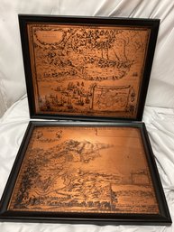 Two Copper Spain Framed Maps