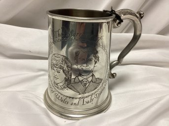 English Pewter Prince Of Wales & Princess Diana Etched Stein
