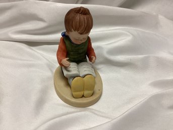 Porcelain Boy Reading Book Figurine - Made In Hong Kong