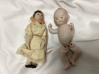 Antique Jointed Porcelain Doll Lot - Lot Of 2