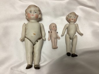 Antique Jointed Porcelain Doll Lot - Lot Of 3