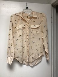 Madewell Medium Silk Button Up Sheer Blouse With Birds