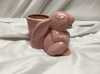 Pink Pastel Art Pottery Rabbit Planter Easter Bunny