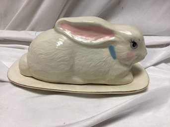 Vintage Ceramic Bunny Lidded Butter Dish