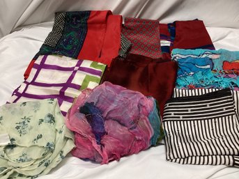 Various Scarf Lot - Silk, Polyester, And More
