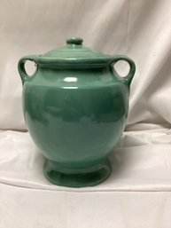 Vintage Stoneware Lidded Cookie Jar With Two Handles