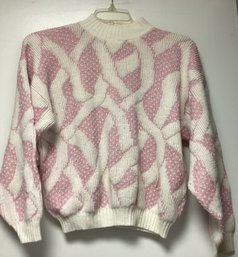 Vintage White And Pink Acrylic Sweater - Size Small