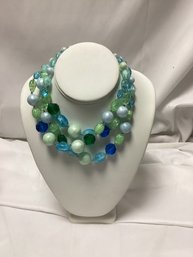Three Strand Green And Blue Ombre Statement Necklace