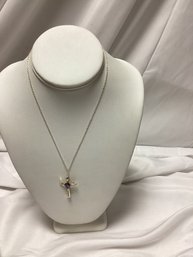 Sterling Silver Angel Cross Pendant With Amethyst Stone