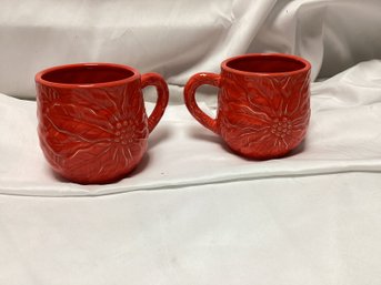 Pier 1 Japan Red Poinsettia Mugs