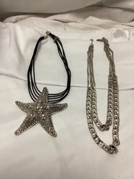 Starfish And Silver Tone Choker Necklace