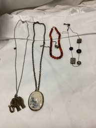 Necklace Lot - Cameo And Lucite Included