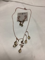 Stein Blye Earrings With Matching Necklace