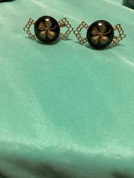 Irish Shamrock Vintage Brass Floral Clip On Earrings