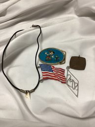 Various Jewelry And Pinocchio Enameled Belt Buckle Lot