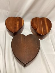 Vintage Lined Wooden Heart Jewelry Boxes