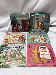 Vintage Walt Disney's Stories On 45 LP's Lot - Lady And The Tramp, Pooh, Goldilocks, And More