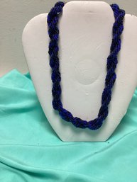 Cobalt Blue And Black Seed Beaded Necklace