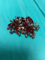 Mid Century 1950s Ruby Red Floral Brooch