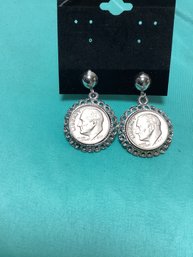 Hand Made Authentic Dime Currency Dangle Earrings