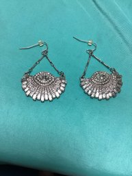 Light Silver-Plated Fan Dangle Earrings