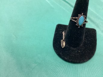 Sterling Silver Pendant And Costume Faux Turquoise Ring